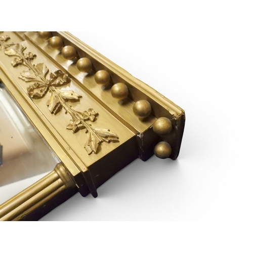 2045 - A 19TH CENTURY GILT GESSO TRIPLE PLATE OVERMANTLE MIRRORwith&nbsp;inverted breakfront cavetto ball c... 