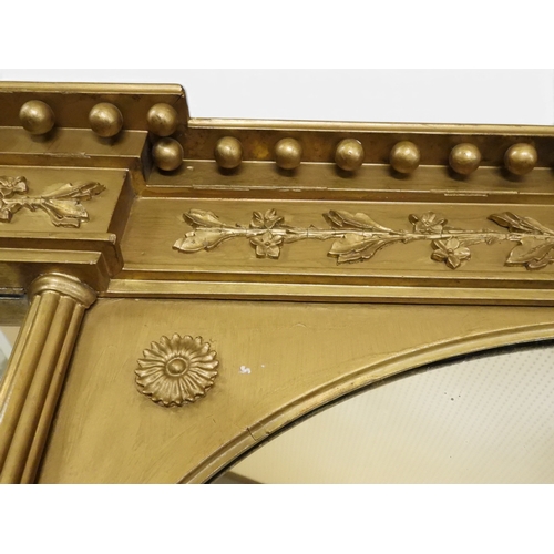 2045 - A 19TH CENTURY GILT GESSO TRIPLE PLATE OVERMANTLE MIRRORwith&nbsp;inverted breakfront cavetto ball c... 