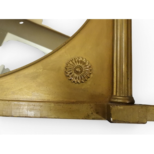 2045 - A 19TH CENTURY GILT GESSO TRIPLE PLATE OVERMANTLE MIRRORwith&nbsp;inverted breakfront cavetto ball c... 