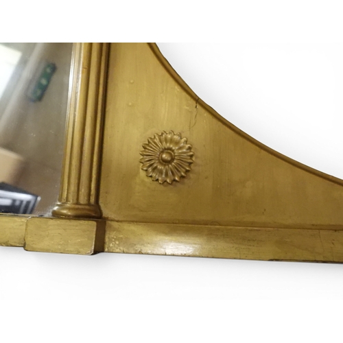 2045 - A 19TH CENTURY GILT GESSO TRIPLE PLATE OVERMANTLE MIRRORwith&nbsp;inverted breakfront cavetto ball c... 