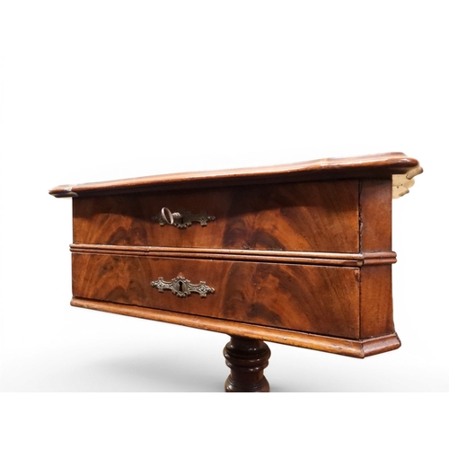 2047 - A VICTORIAN MAHOGANY SEWING WORK TABLE&nbsp;with hinged shaped top concealing fitted interior with l... 