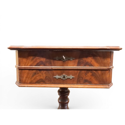 2047 - A VICTORIAN MAHOGANY SEWING WORK TABLE&nbsp;with hinged shaped top concealing fitted interior with l... 