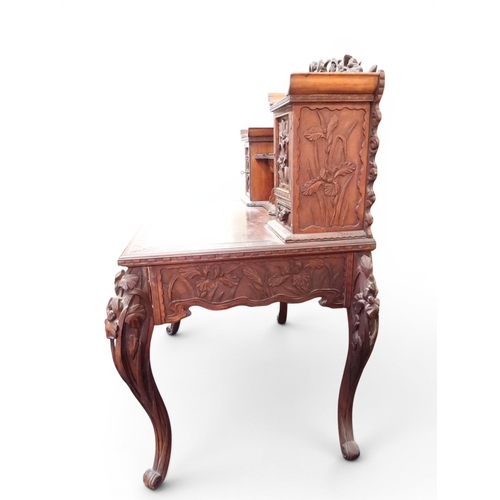 2048 - A MEIJI PERIOD JAPANESE HARDWOOD WRITING DESK AND CHAIRwith elaborately floral carved/pierced supers... 