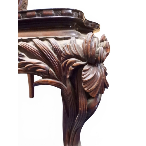 2048 - A MEIJI PERIOD JAPANESE HARDWOOD WRITING DESK AND CHAIRwith elaborately floral carved/pierced supers... 