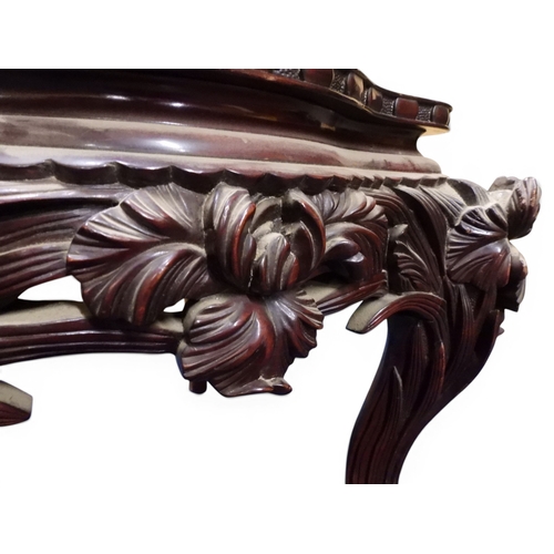 2048 - A MEIJI PERIOD JAPANESE HARDWOOD WRITING DESK AND CHAIRwith elaborately floral carved/pierced supers... 