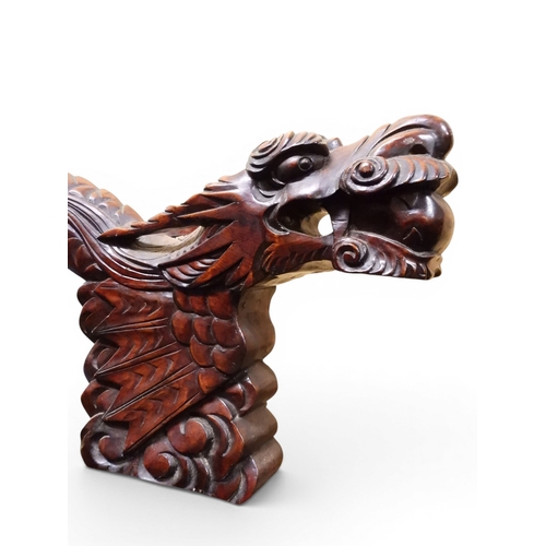 2049 - A MEIJI ERA JAPANESE HARDWOOD TUB ARMCHAIR&nbsp;with elaborately carved/pierced dragon backrest over... 