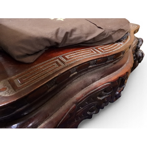 2049 - A MEIJI ERA JAPANESE HARDWOOD TUB ARMCHAIR&nbsp;with elaborately carved/pierced dragon backrest over... 