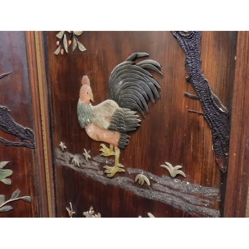 2051 - A LATE 19TH CENTURY CHINESE HARDWOOD FOUR PANEL ROOM DIVIDER&nbsp;with applied soapstone decoration ... 