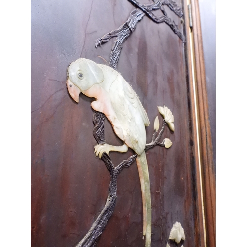 2051 - A LATE 19TH CENTURY CHINESE HARDWOOD FOUR PANEL ROOM DIVIDER&nbsp;with applied soapstone decoration ... 