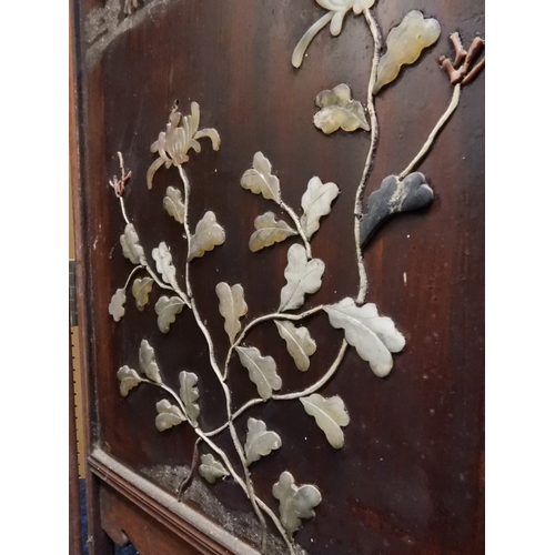 2051 - A LATE 19TH CENTURY CHINESE HARDWOOD FOUR PANEL ROOM DIVIDER&nbsp;with applied soapstone decoration ... 