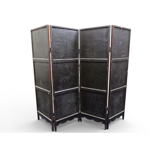 2051 - A LATE 19TH CENTURY CHINESE HARDWOOD FOUR PANEL ROOM DIVIDER&nbsp;with applied soapstone decoration ... 