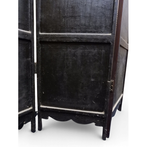 2051 - A LATE 19TH CENTURY CHINESE HARDWOOD FOUR PANEL ROOM DIVIDER&nbsp;with applied soapstone decoration ... 