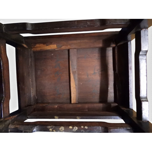 2052 - A PAIR OF 19TH CENTURY CHINESE HARDWOOD LOW TABLES with plain rectangular tops on square shaped supp... 