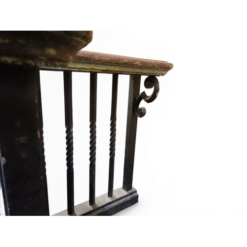 2056 - A LARGE 19TH CENTURY WROUGHT IRON CLUB FENDERwith oak topped seats to corners over twisted square ra... 