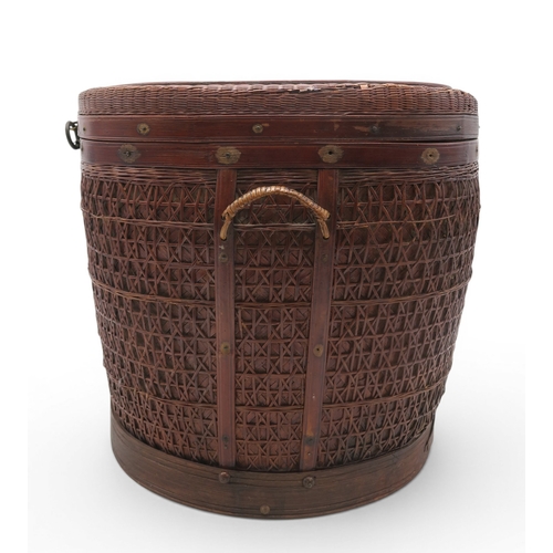 56A - A Chinese oval-shaped rattan wedding basket, with intricately woven lattice body, 19th century, 52 x...