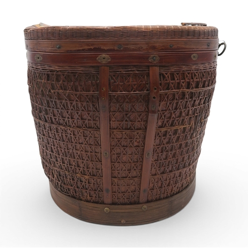 56A - A Chinese oval-shaped rattan wedding basket, with intricately woven lattice body, 19th century, 52 x...