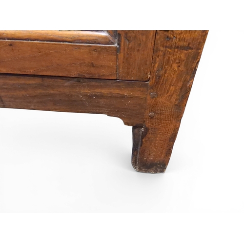 2035 - AN 18TH CENTURY OAK KITCHEN DRESSER BASEwith three plank top over three short drawers and panel cabi... 