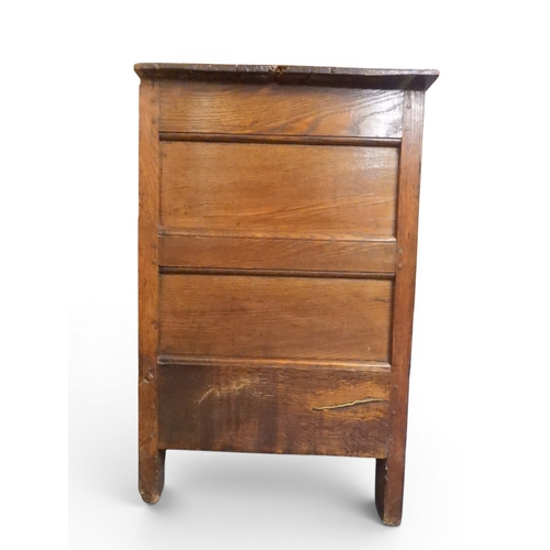 2035 - AN 18TH CENTURY OAK KITCHEN DRESSER BASEwith three plank top over three short drawers and panel cabi... 