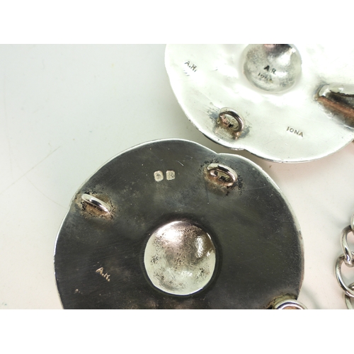 2757 - A SILVER ALEXANDER RITCHIE CLOAK CLASPwith Celtic knotwork bosses and panels. Stamped A.R. Iona to t... 