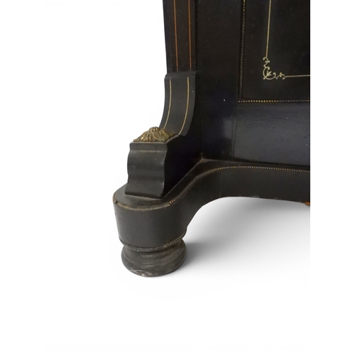 2002 - A VICTORIAN EBONISED AESTHETIC MOVEMENT DAVENPORT WRITING DESK with pierced brass gallery top over h... 