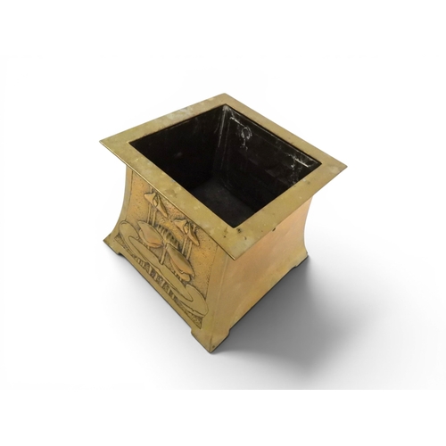 2007 - GLASGOW SCHOOL ATTRIBUTED TO MARGARET GILMOURA brass Arts & Crafts planter with elaborately hamm... 