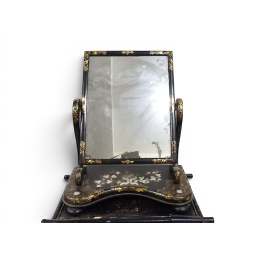 2009 - A 19TH CENTURY BLACK LACQUERED PAPIER MACHE BERGERE PARLOUR CHAIRwith moulded gilt painted mother of... 