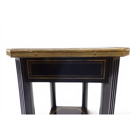 2010 - AN EARLY 20TH CENTURY AESTHETIC STYLE TWO TIER EBONISED OCCASIONAL TABLE&nbsp;rectangular chamfered ... 