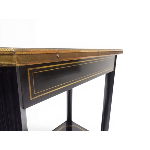 2010 - AN EARLY 20TH CENTURY AESTHETIC STYLE TWO TIER EBONISED OCCASIONAL TABLE&nbsp;rectangular chamfered ... 