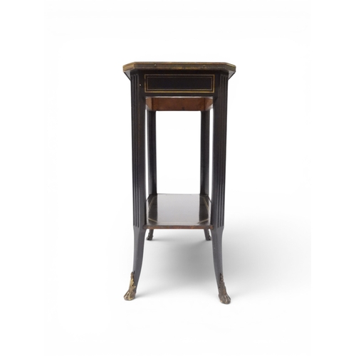 2010 - AN EARLY 20TH CENTURY AESTHETIC STYLE TWO TIER EBONISED OCCASIONAL TABLE&nbsp;rectangular chamfered ... 