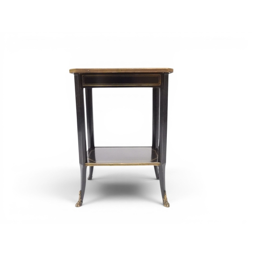 2010 - AN EARLY 20TH CENTURY AESTHETIC STYLE TWO TIER EBONISED OCCASIONAL TABLE&nbsp;rectangular chamfered ... 