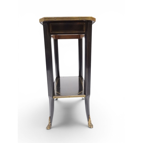 2010 - AN EARLY 20TH CENTURY AESTHETIC STYLE TWO TIER EBONISED OCCASIONAL TABLE&nbsp;rectangular chamfered ... 