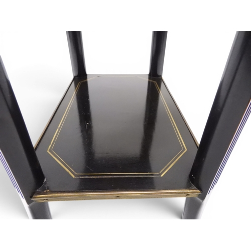 2010 - AN EARLY 20TH CENTURY AESTHETIC STYLE TWO TIER EBONISED OCCASIONAL TABLE&nbsp;rectangular chamfered ... 