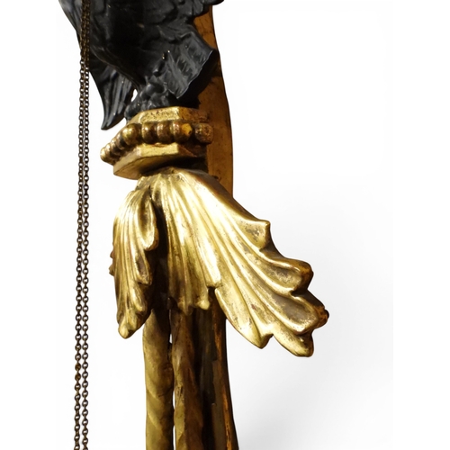 2012 - A PAIR OF REGENCY STYLE TWO BRANCH GILT CANDLE WALL SCONCES with twinned scrolled candle holders und... 