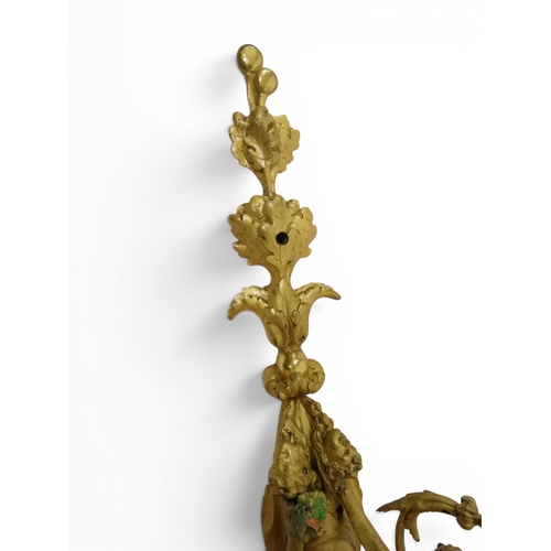 2014 - A PAIR OF 20TH CENTURY GILT METAL REGENCY STYLE FIVE BRANCH CANDLE WALL SCONCESwith scrolled floral ... 