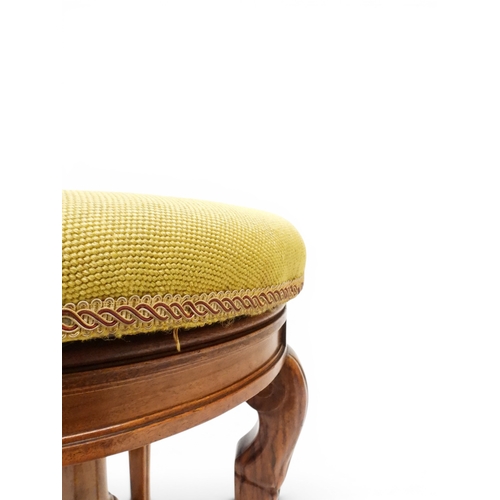 2027 - A PAIR OF 19TH CENTURY WALNUT RISE AND FALL PIANO STOOLS&nbsp;with circular mustard floral tapestry ... 