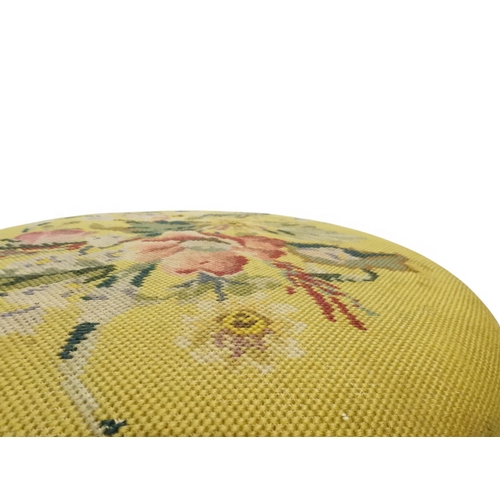 2027 - A PAIR OF 19TH CENTURY WALNUT RISE AND FALL PIANO STOOLS&nbsp;with circular mustard floral tapestry ... 