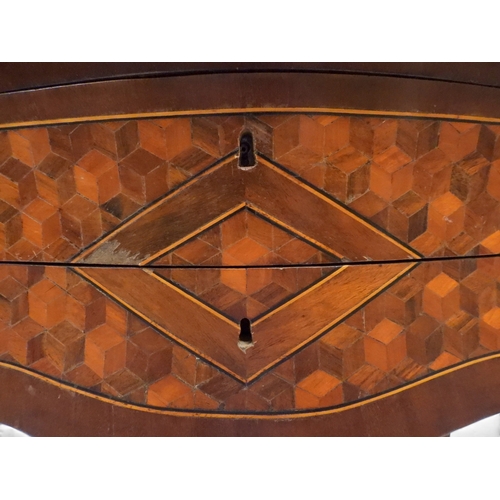 2033 - A 19TH CENTURY MAHOGANY AND BOXWOOD PARQUETRY VENEERED BOMBE CHEST OF DRAWERS&nbsp;with shaped serpe... 
