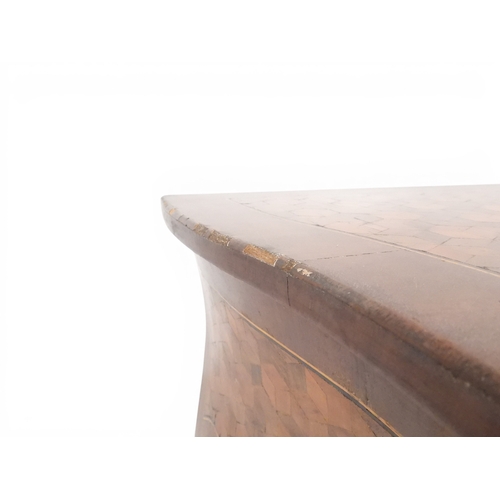 2033 - A 19TH CENTURY MAHOGANY AND BOXWOOD PARQUETRY VENEERED BOMBE CHEST OF DRAWERS&nbsp;with shaped serpe... 