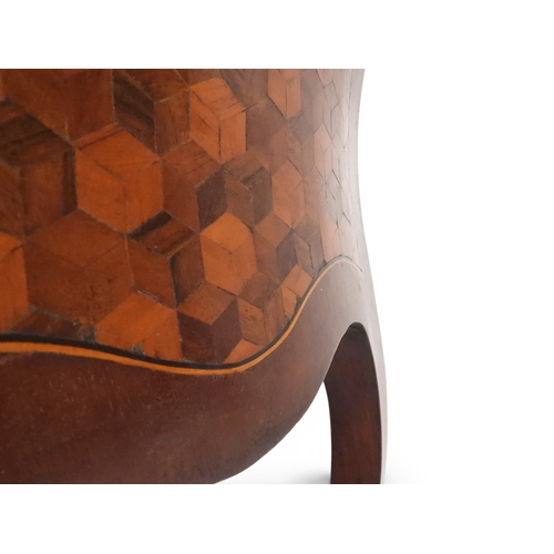 2033 - A 19TH CENTURY MAHOGANY AND BOXWOOD PARQUETRY VENEERED BOMBE CHEST OF DRAWERS&nbsp;with shaped serpe... 