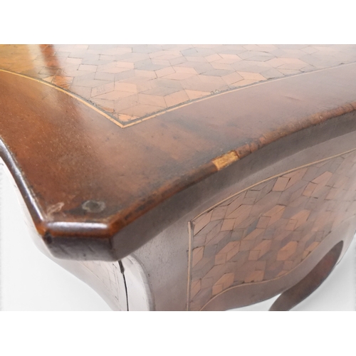 2033 - A 19TH CENTURY MAHOGANY AND BOXWOOD PARQUETRY VENEERED BOMBE CHEST OF DRAWERS&nbsp;with shaped serpe... 