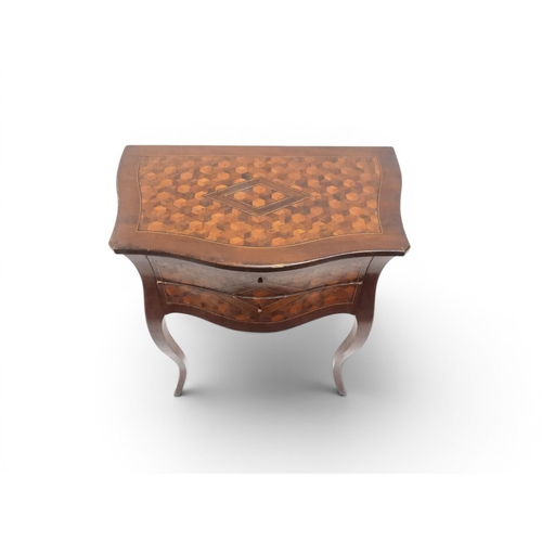 2033 - A 19TH CENTURY MAHOGANY AND BOXWOOD PARQUETRY VENEERED BOMBE CHEST OF DRAWERS&nbsp;with shaped serpe... 