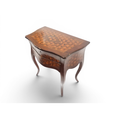 2033 - A 19TH CENTURY MAHOGANY AND BOXWOOD PARQUETRY VENEERED BOMBE CHEST OF DRAWERS&nbsp;with shaped serpe... 