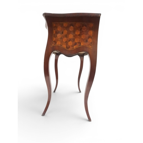 2033 - A 19TH CENTURY MAHOGANY AND BOXWOOD PARQUETRY VENEERED BOMBE CHEST OF DRAWERS&nbsp;with shaped serpe... 