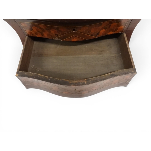 2033 - A 19TH CENTURY MAHOGANY AND BOXWOOD PARQUETRY VENEERED BOMBE CHEST OF DRAWERS&nbsp;with shaped serpe... 