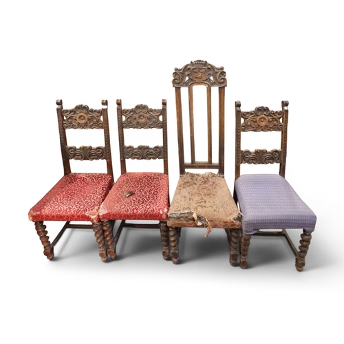 14 - A lot comprising an 18th/19th century oak framed hall chair with back surmounted with heraldic shiel...