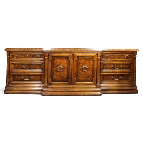 17 - A lot comprising a 20th century American pecan wood Drexel Heritage breakfront sideboard with pair o...