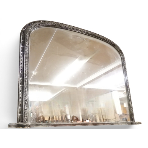 19 - A large impressive late 19th century arched overmantle mirror with painted gesso frame, 138cm high x...