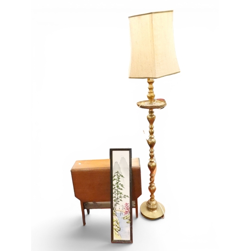 33 - A lot comprising a 20th century brass standard lamp, small Sutherland style dropleaf occasional tabl...