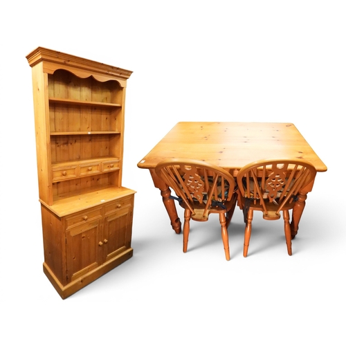 44 - A mixed lot to include 20th century pine kitchen dresser with open plate rack back on base with two ...