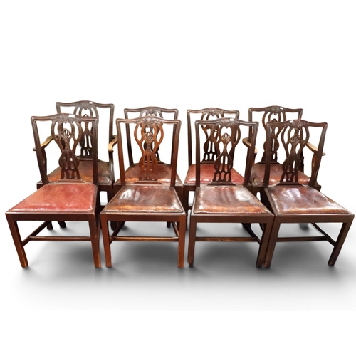 9 - A set of eight (two carvers & six regular) 19th mahogany framed Hepplewhite style dining chairs ...